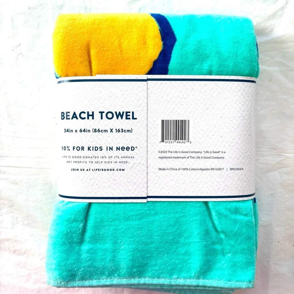 NWT Life is Good Rocket Dog hammock palm trees turquoise Beach Towel 34 X 64